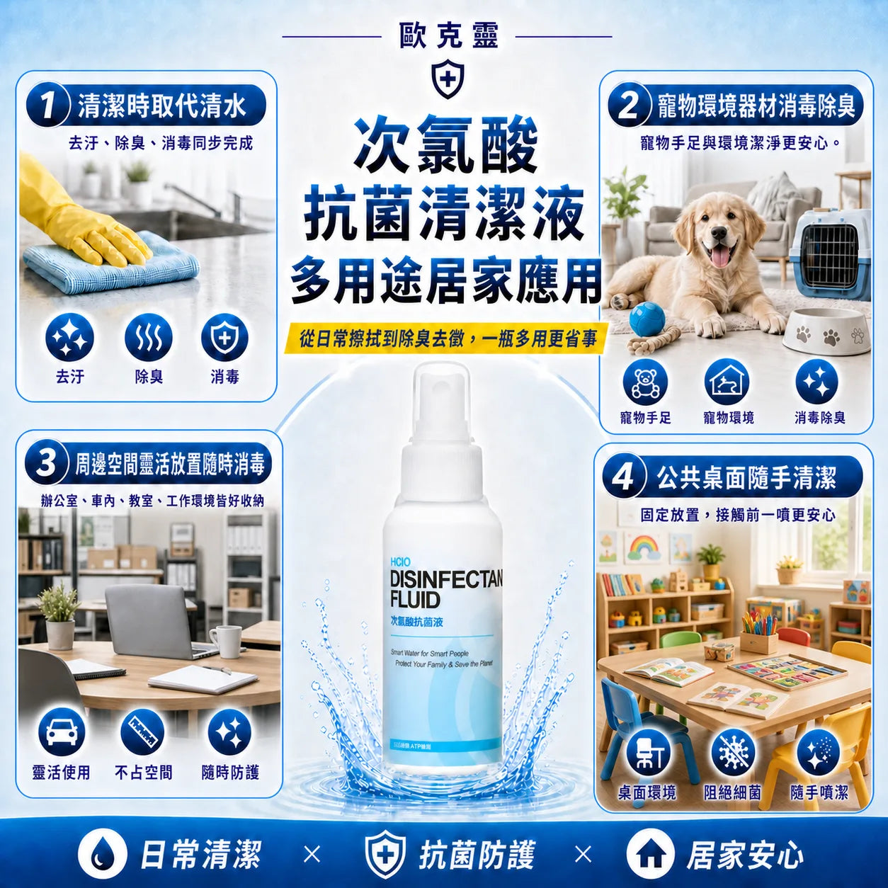 歐克靈次氯酸抗菌清潔液150ml噴瓶
