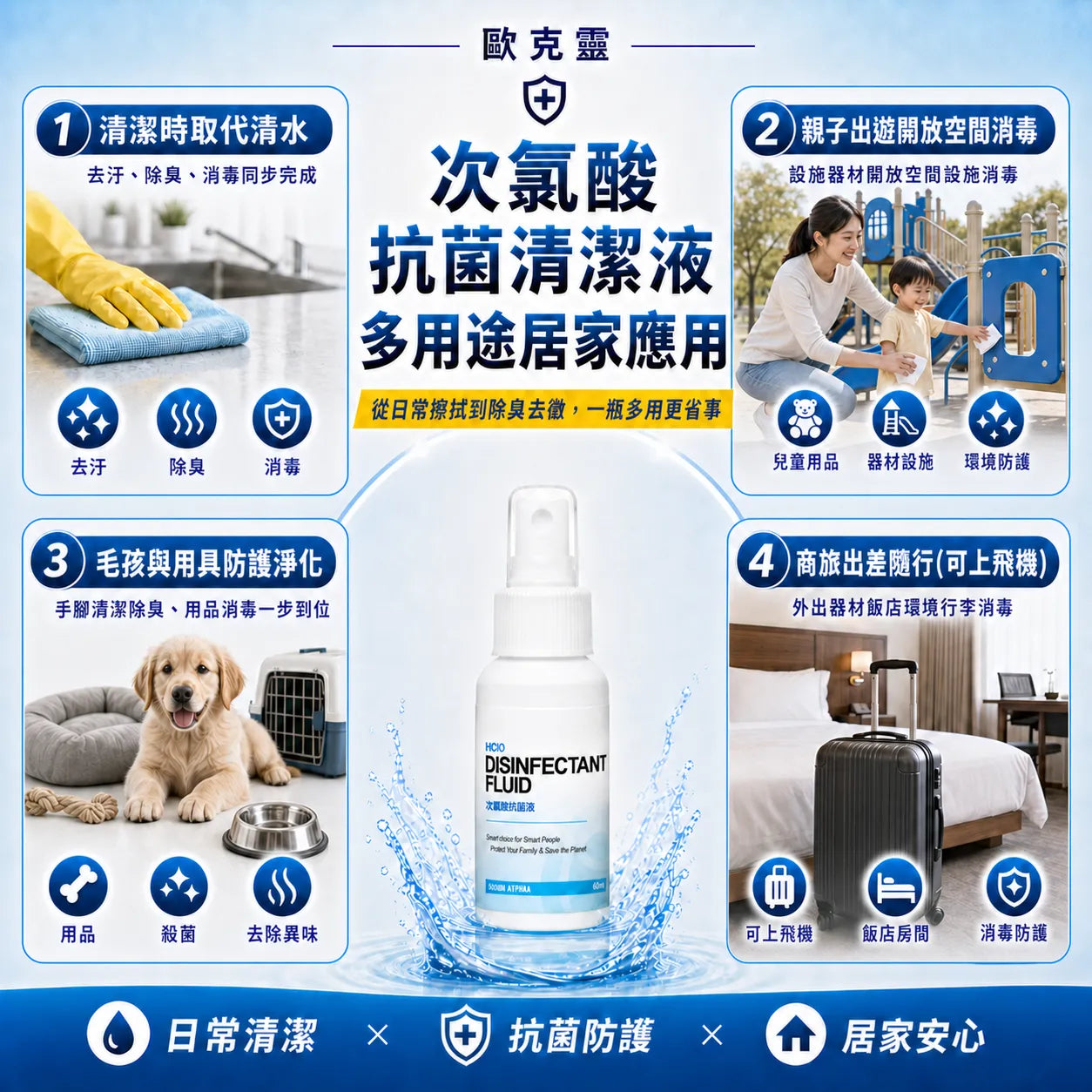 歐克靈次氯酸抗菌清潔液60ml迷你瓶
