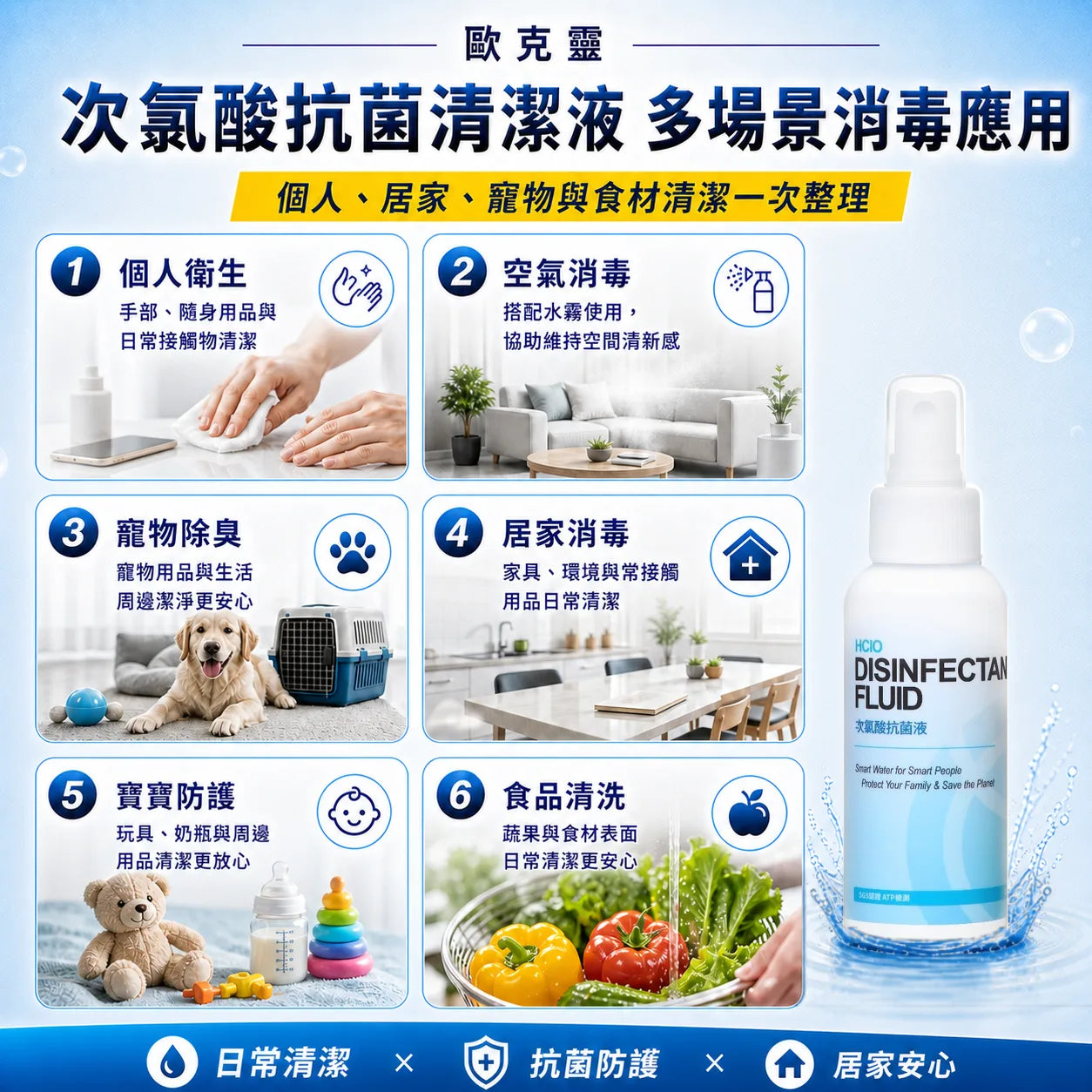 歐克靈次氯酸抗菌清潔液150ml噴瓶