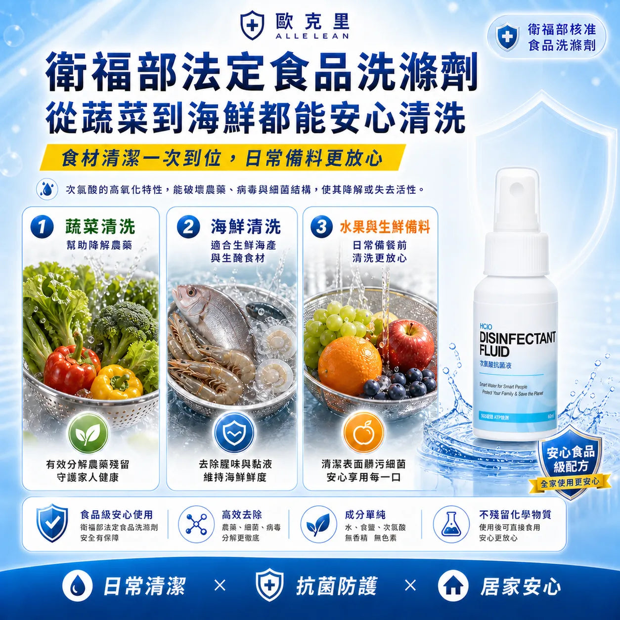 歐克靈次氯酸抗菌清潔液60ml迷你瓶